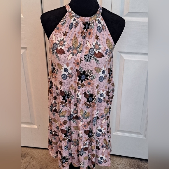 NWT Loft Pink Floral Halter Tiered Dress    Size M - Picture 1 of 7